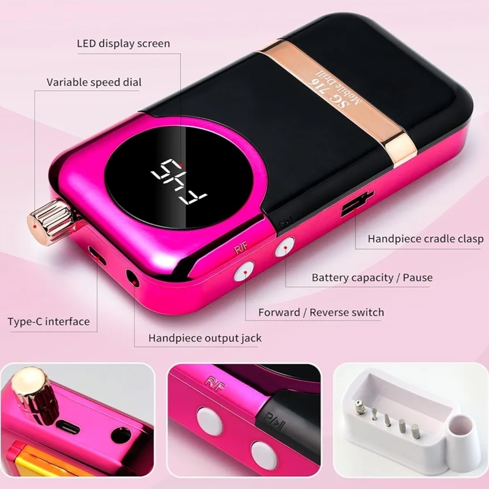 Electric Nail Drill Professional Kit 45000RPM Electric Nail File Efile Portable - Picture 6 of 8